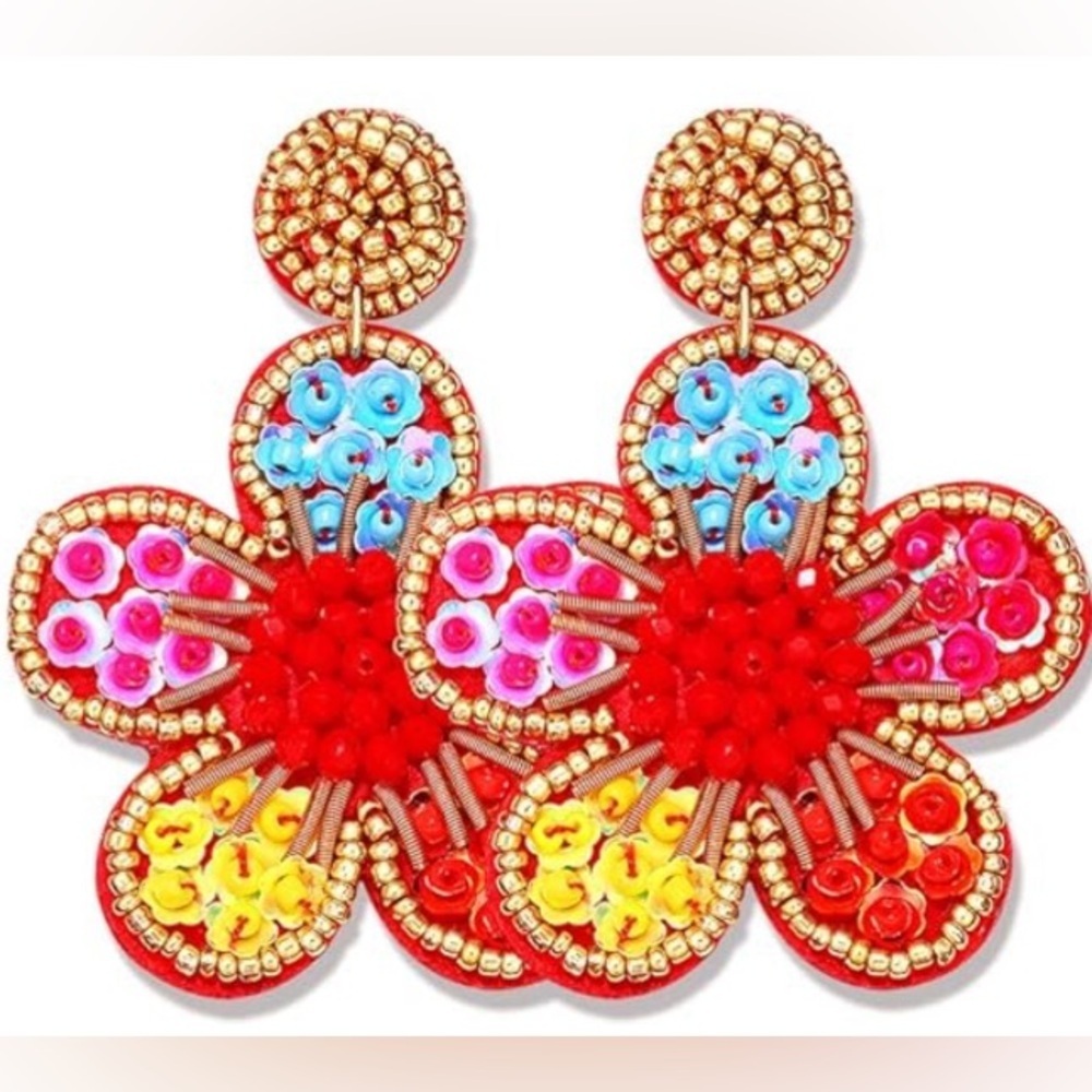Beautiful Multicolor Flower Beaded Earrings